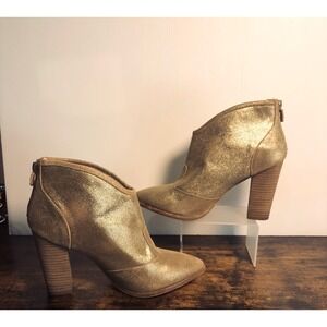 Lola Cruz Jewel Shoes Ankle Booties Womens Sz 10 Gold‎ Metallic Back Zip Party